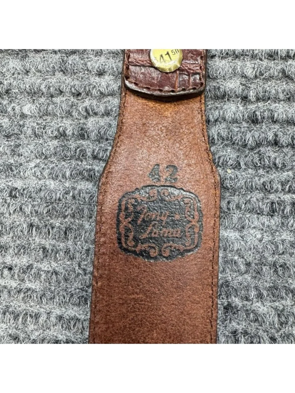 Tony Lama Belt Mens 42 Brown Scale Leather 7497L Silver Tone Buckle Vintage 90s